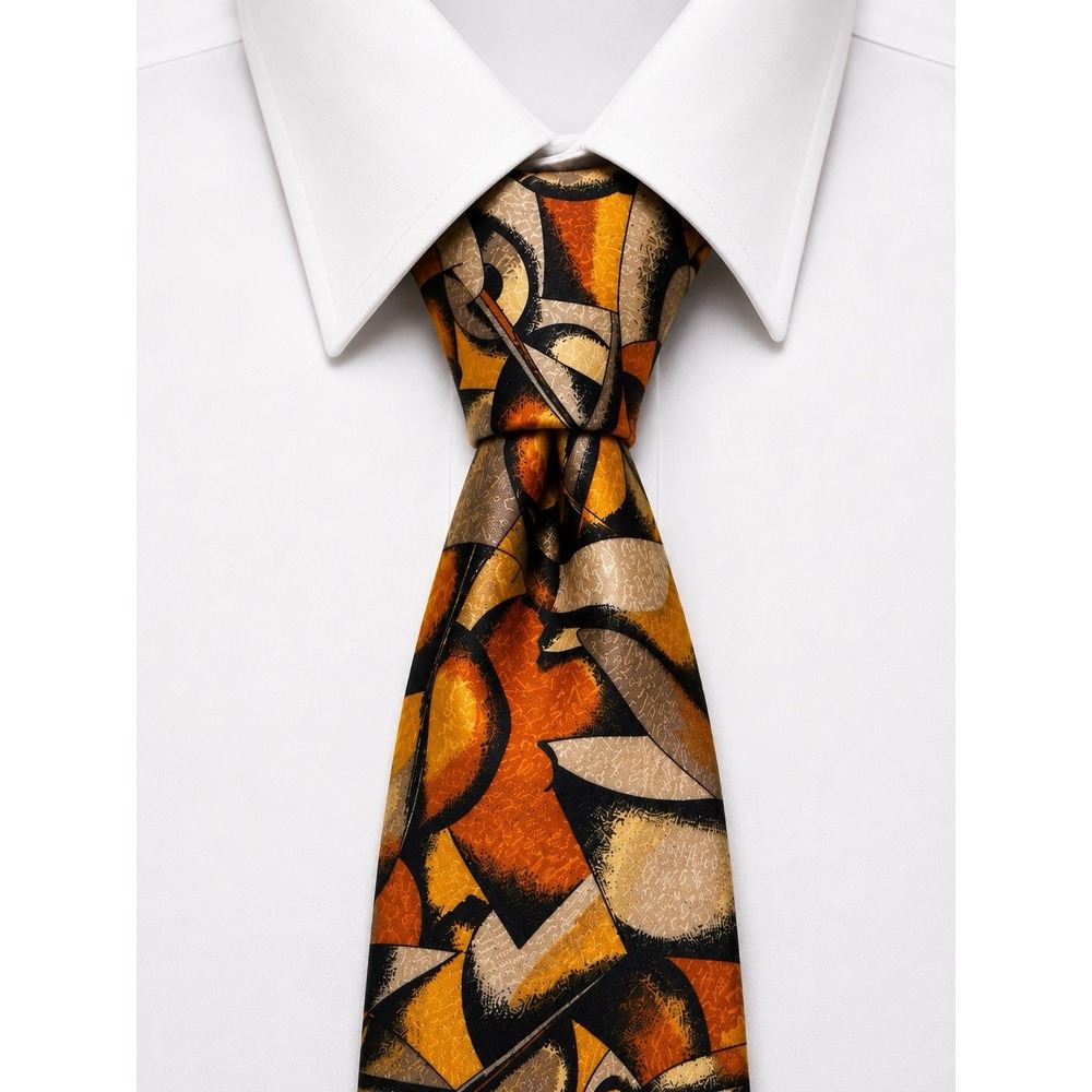 Missoni Cravatte Necktie Mens Orange Gold Abstract Art Silk Made In Italy